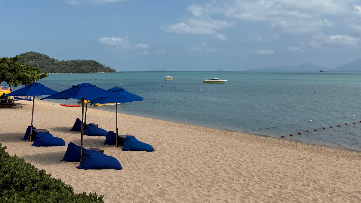 Bo Phut beach with blue parasols